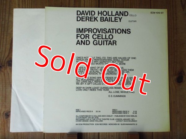 画像2: Derek Bailey - David Holland / Improvisations for Cello and Guitar (2)