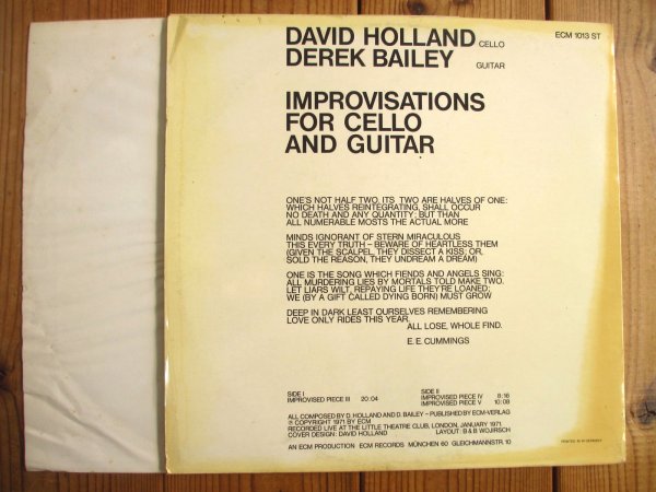 画像2: Derek Bailey, David Holland / Improvisations for Cello and Guitar (2)