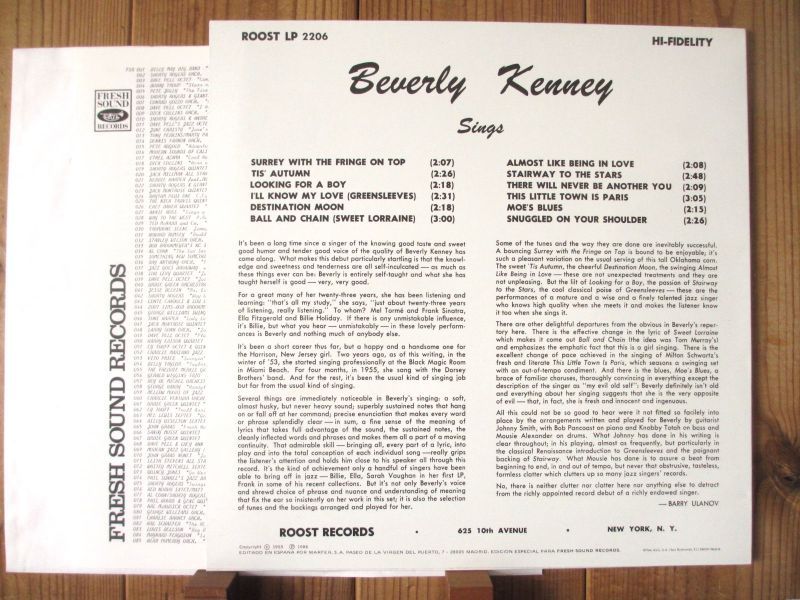 Beverly Kenney / Sings For Johnny Smith - Guitar Records